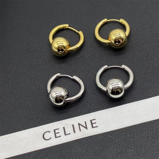 Celine Glossy Ball Earrings White Gold Yellow Gold