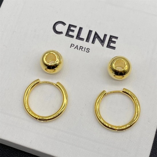 Celine Glossy Ball Earrings White Gold Yellow Gold