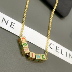 Celine Colorful Enamel Alphabet Square Necklace