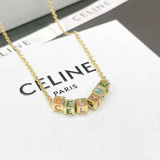 Celine Colorful Enamel Alphabet Square Necklace