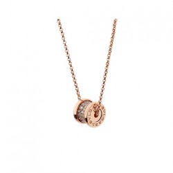 BVLGARI B.zero1 soft necklace in 18 kt rose gold, set with pavé diamonds on the spiral