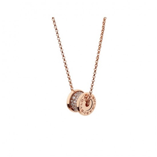 BVLGARI B.zero1 soft necklace in 18 kt rose gold, set with pavé diamonds on the spiral