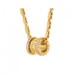 BVLGARI B.zero1 Rock 18 kt yellow gold pendant necklace with studded spiral set with pavé diamonds on the edges