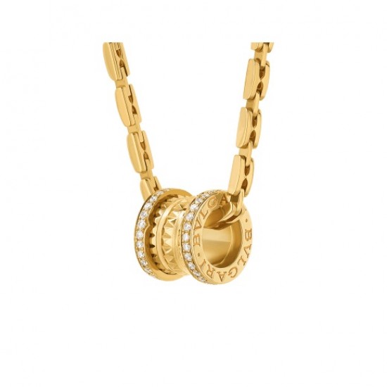 BVLGARI B.zero1 Rock 18 kt yellow gold pendant necklace with studded spiral set with pavé diamonds on the edges