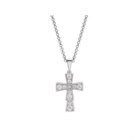 BVLGARI Croce pendant in 18 kt white gold and pavé diamonds