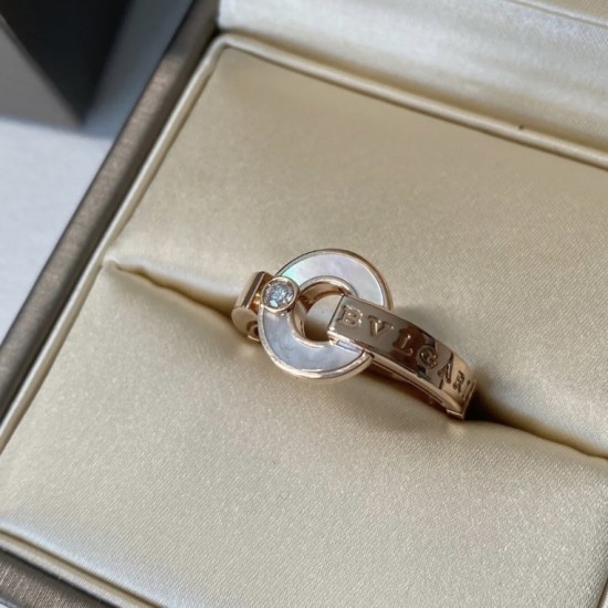 BVLGARI Openwork 18 kt rose gold ring with mother-of-pearl elements and a round brilliant-cut diamond