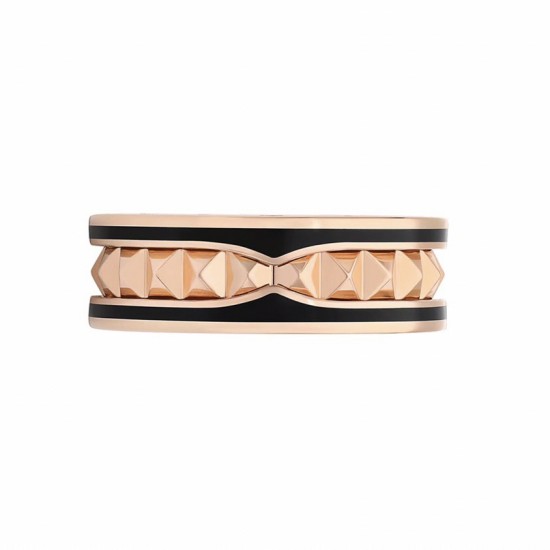 BVLGARI B.zero1 Rock two-band ring in 18 kt rose gold with studded spiral and black ceramic inserts on the edges