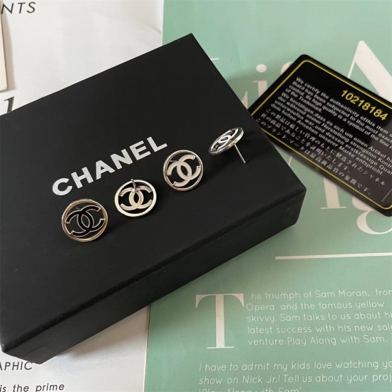 Chanel Black And White Enamel Stud Earrings 