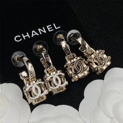 Chanel Black And White Dice Pierced Earrings