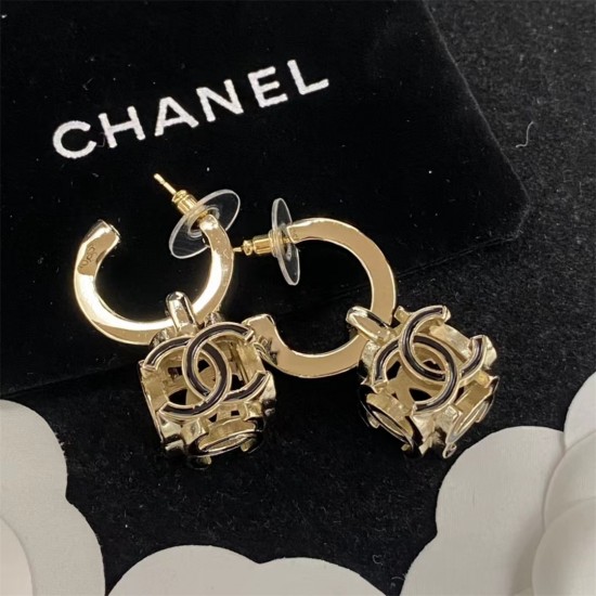 Chanel Black And White Dice Pierced Earrings