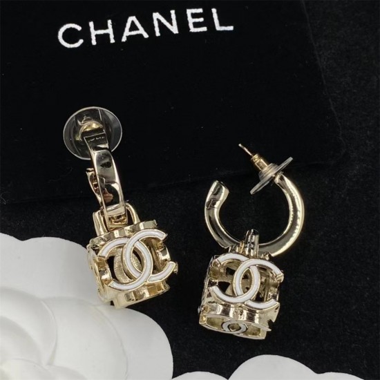 Chanel Black And White Dice Pierced Earrings