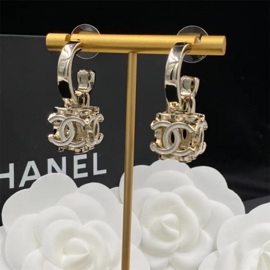 Chanel Black And White Dice Pierced Earrings