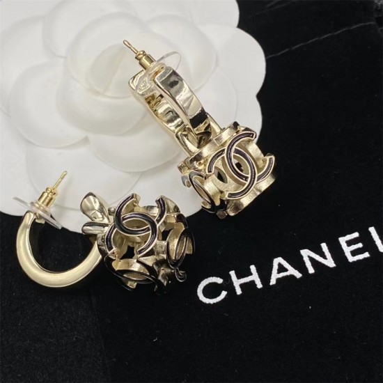 Chanel Black And White Dice Pierced Earrings