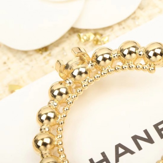 Chanel Gold Ball Hoop Earrings