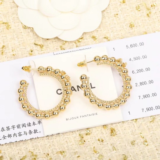 Chanel Gold Ball Hoop Earrings