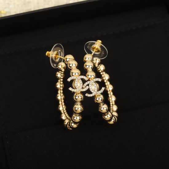 Chanel Gold Ball Hoop Earrings