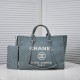 Chanel Canvas Calfskin Striped Medium Deauville Tote in Grey