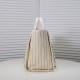 Chanel Canvas Calfskin Striped Medium Deauville Tote in White