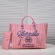 Chanel Canvas Calfskin Striped Medium Deauville Tote in Pink