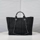 Chanel Canvas Calfskin Striped Medium Deauville Tote in Black