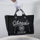 Chanel Canvas Calfskin Striped Medium Deauville Tote in Black