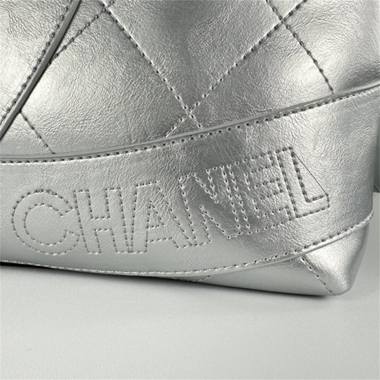 Chanel Club Monaco Shopping Tote Quilted Lambskin Large in Silver