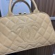 Chanel Matelasse Caviar Leather Bowling Handbag in Beige