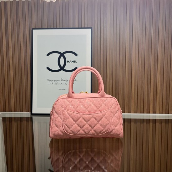 Chanel Matelasse Caviar Leather Bowling Handbag in Pink