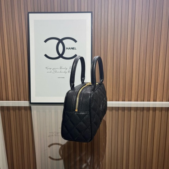 Chanel Matelasse Caviar Leather Bowling Handbag in Black