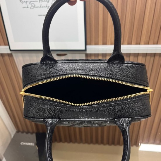 Chanel Matelasse Caviar Leather Bowling Handbag in Black