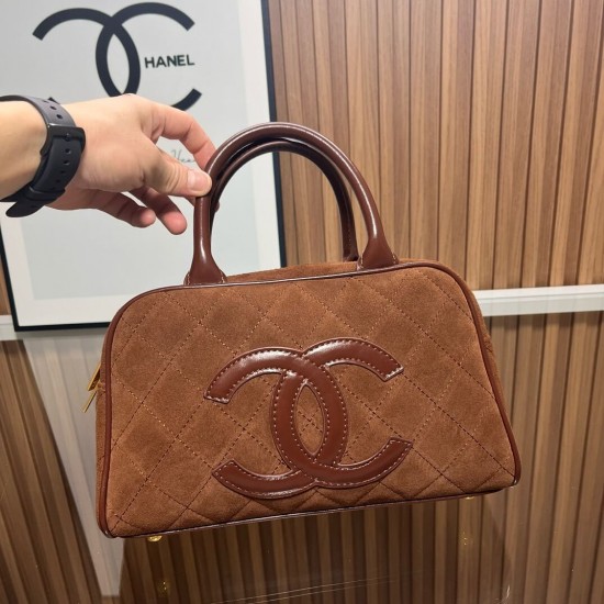 Chanel Matelasse Caviar Leather Bowling Handbag in Mocha