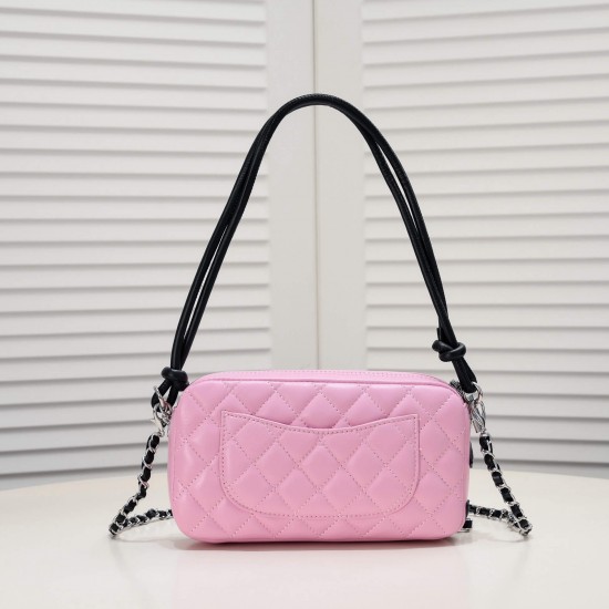 Chanel Cambon Pochette Quilted Leather in Pink