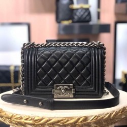 Chanel Boy Flap Mini in Quilted Lambskin - Black with Silver Hardware