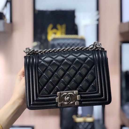 Chanel Boy Flap Mini in Quilted Lambskin - Black with Silver Hardware