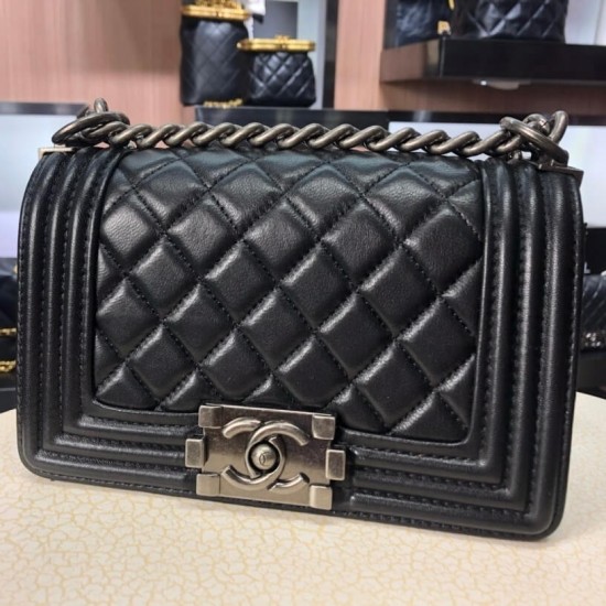 Chanel Boy Flap Mini in Quilted Lambskin - Black with Silver Hardware