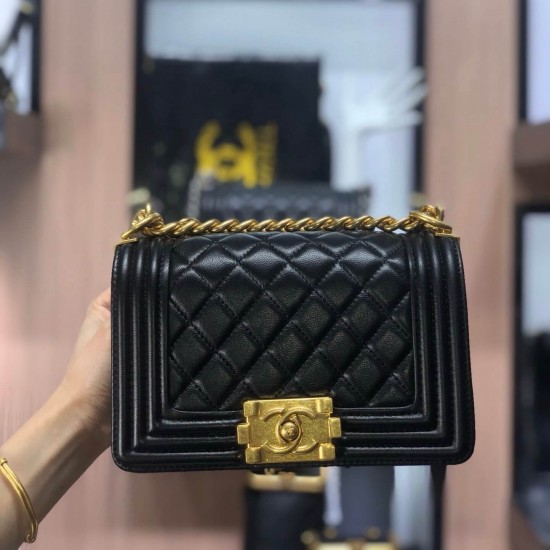 Chanel Boy Flap Mini in Quilted Lambskin - Black with Gold Hardware