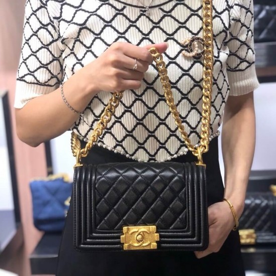 Chanel Boy Flap Mini in Quilted Lambskin - Black with Gold Hardware