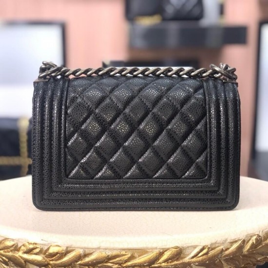 Chanel Boy Flap Mini in Quilted Caviar Lambskin - Black with Silver Hardware