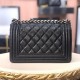 Chanel Boy Flap Mini in Quilted Caviar Lambskin - Black with Silver Hardware