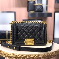 Chanel Boy Flap Mini in Quilted Caviar Lambskin - Black with Gold Hardware