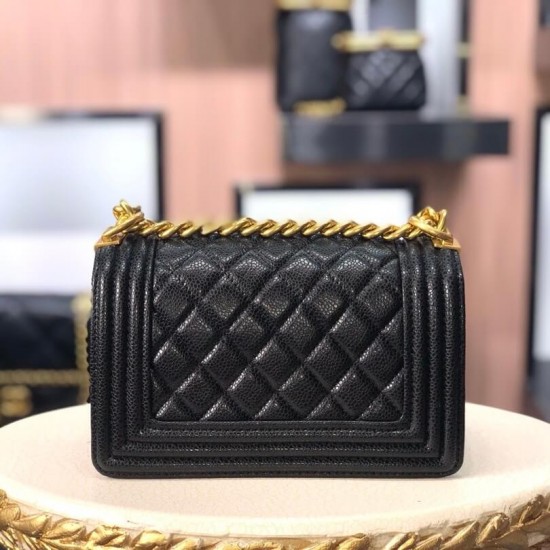 Chanel Boy Flap Mini in Quilted Caviar Lambskin - Black with Gold Hardware