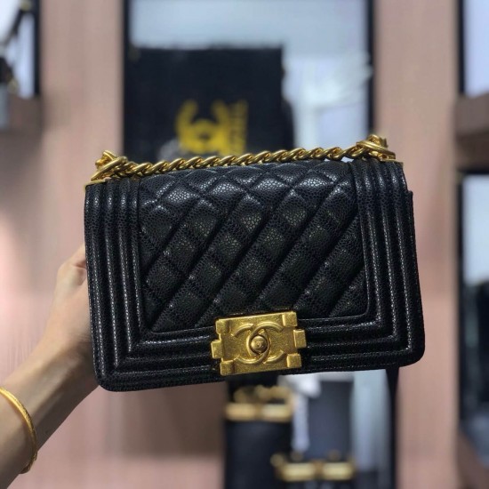 Chanel Boy Flap Mini in Quilted Caviar Lambskin - Black with Gold Hardware