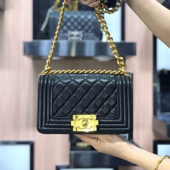 Chanel Boy Flap Mini in Quilted Caviar Lambskin - Black with Gold Hardware