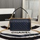 Chanel Boy Flap Medium in Quilted Lambskin - Navy Blue with Gold Hardware