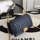 Chanel Boy Flap Medium in Quilted Lambskin - Navy Blue with Gold Hardware