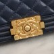 Chanel Boy Flap Medium in Quilted Lambskin - Navy Blue with Gold Hardware