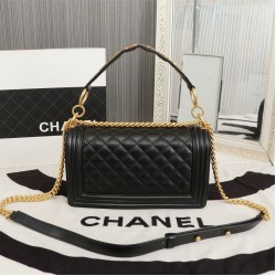 Chanel Boy Flap Medium in Quilted Lambskin - Black with Gold Hardware