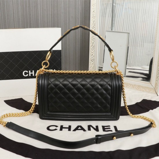 Chanel Boy Flap Medium in Quilted Lambskin - Black with Gold Hardware