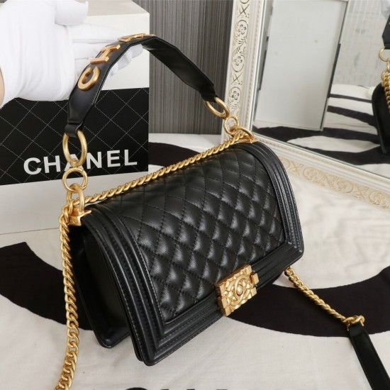 Chanel Boy Flap Medium in Quilted Lambskin - Black with Gold Hardware