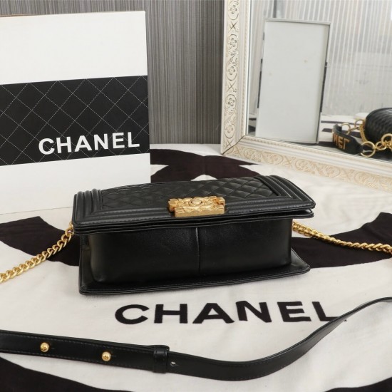 Chanel Boy Flap Medium in Quilted Lambskin - Black with Gold Hardware